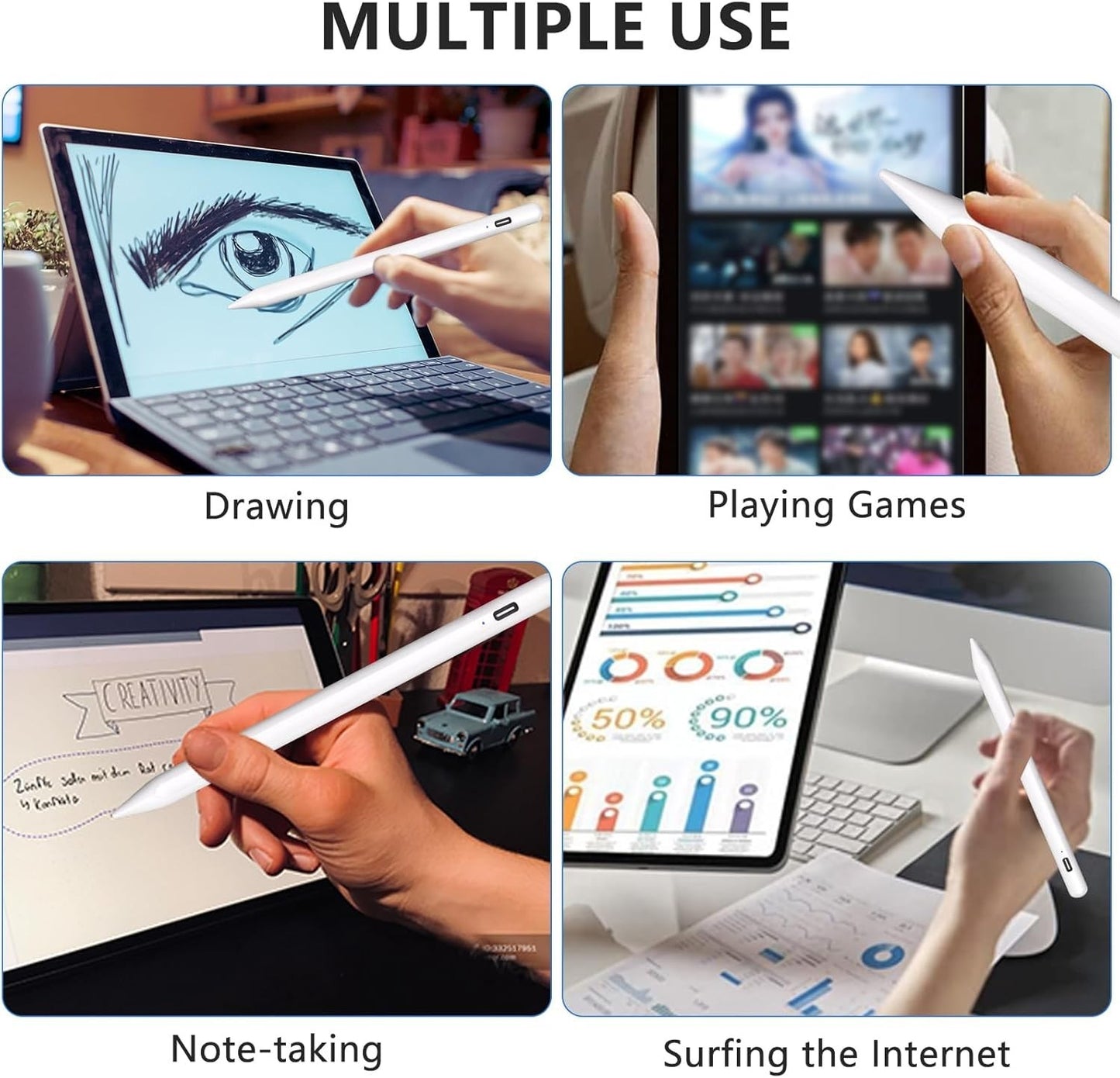 Active Stylus Pen for iOS/Android Touch Screen Comp. w/ Samsung, Lenovo, Huawei