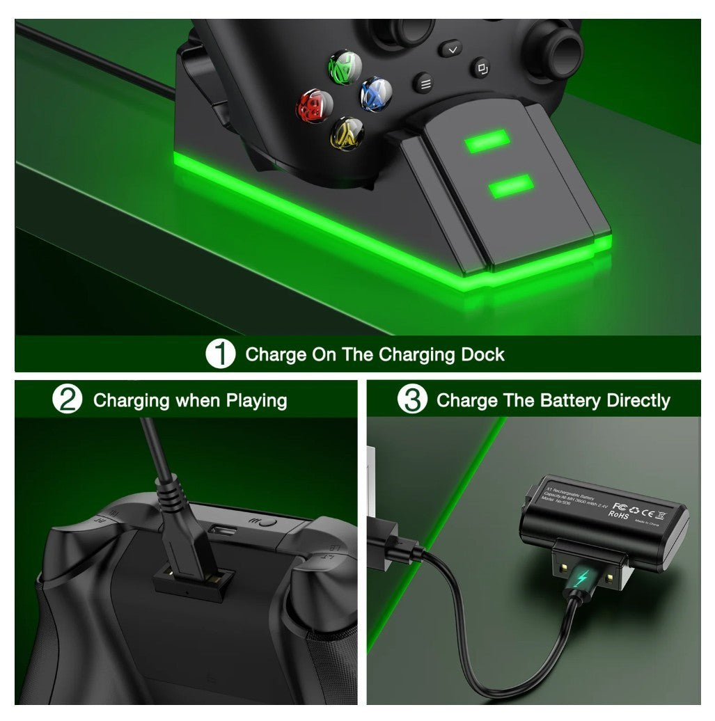 Beboncool Xbox Charging Station with 2 x 1200mAh(3600mWh)Rechargeable Battery Pa
