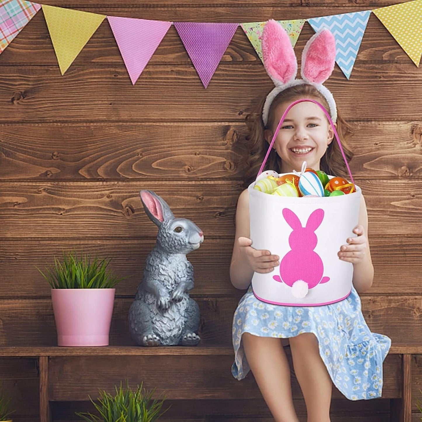 PCS 3 Easter Eggs Hunt Basket Kids Canvas Bunny Bags Multicolor