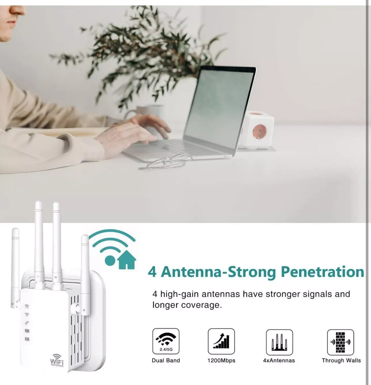 4500 WiFi Extender Wireless Signal Repeater Booster 1200Mbps sqft