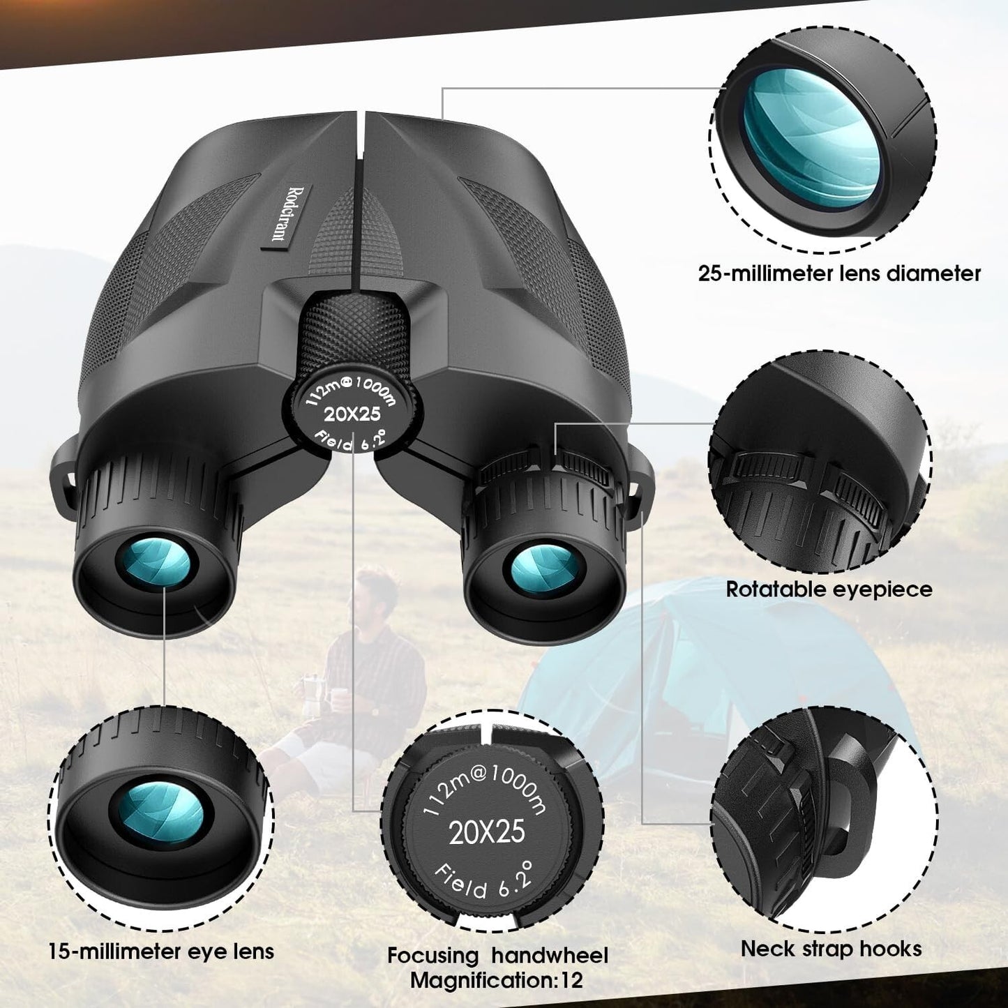 Compact Binoculars 15x25 Adults Kids Waterproof Binocular w Low Light