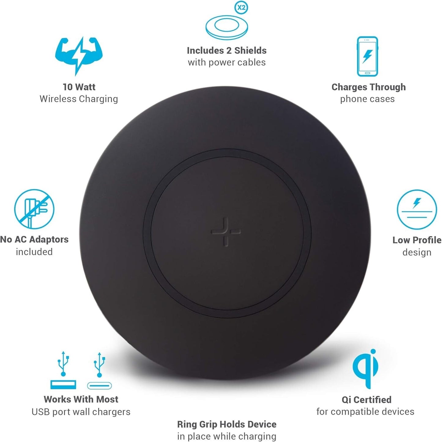 TYLT Shield Bezel 15W Fast Wireless Charging Pad Dual Pack Qi Black OEM
