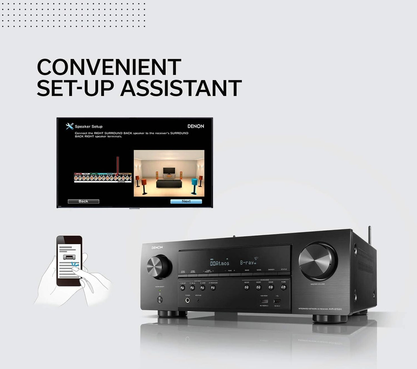 Denon AVR-S760H 7.2 Ch AVR 75 W/Ch 2021 Model Advanced 8K Upscaling Dolby