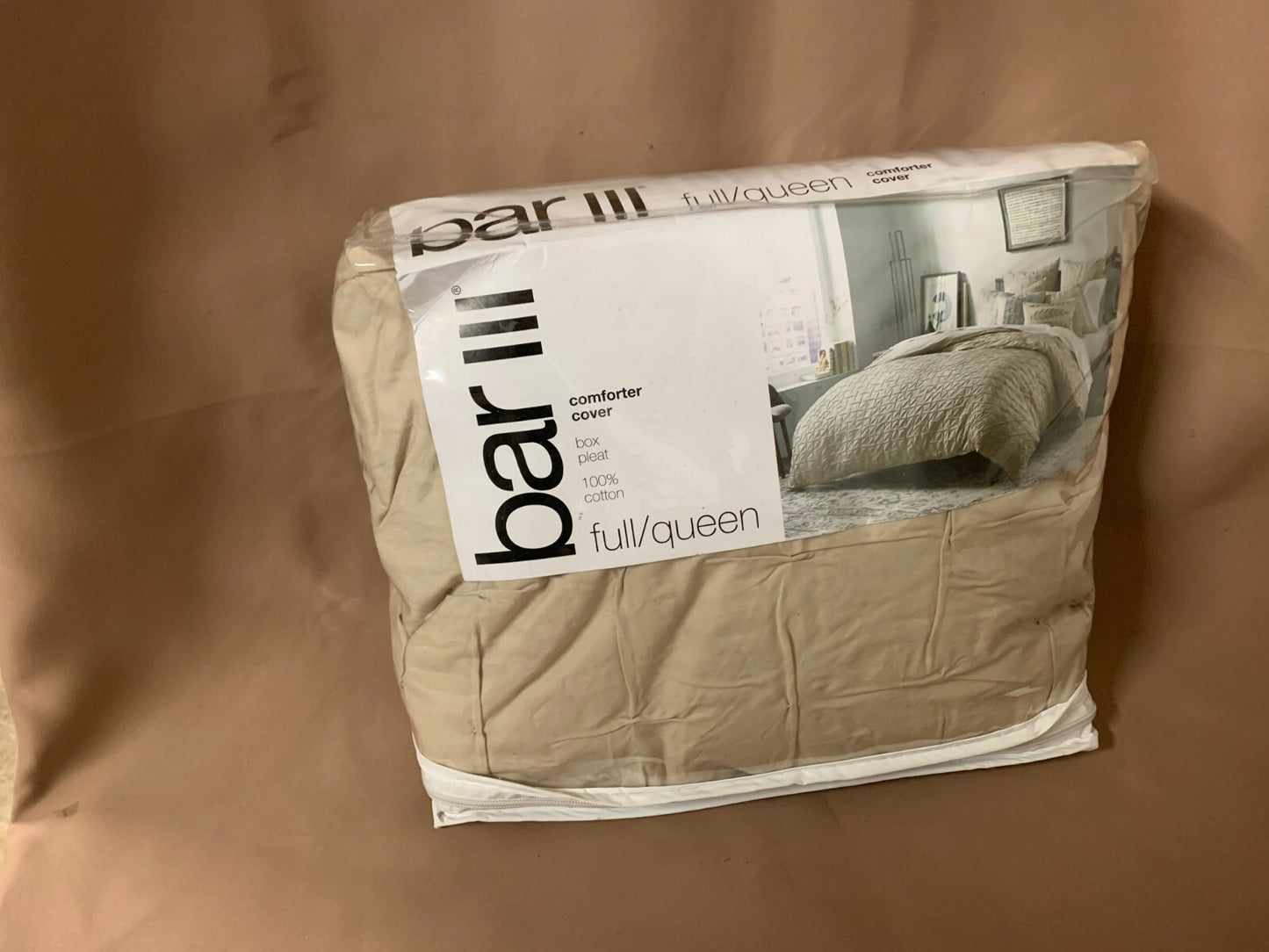 III 100 Bar Box Pleat Sunset Box Pleat Cotton Duvet Cover Taupe