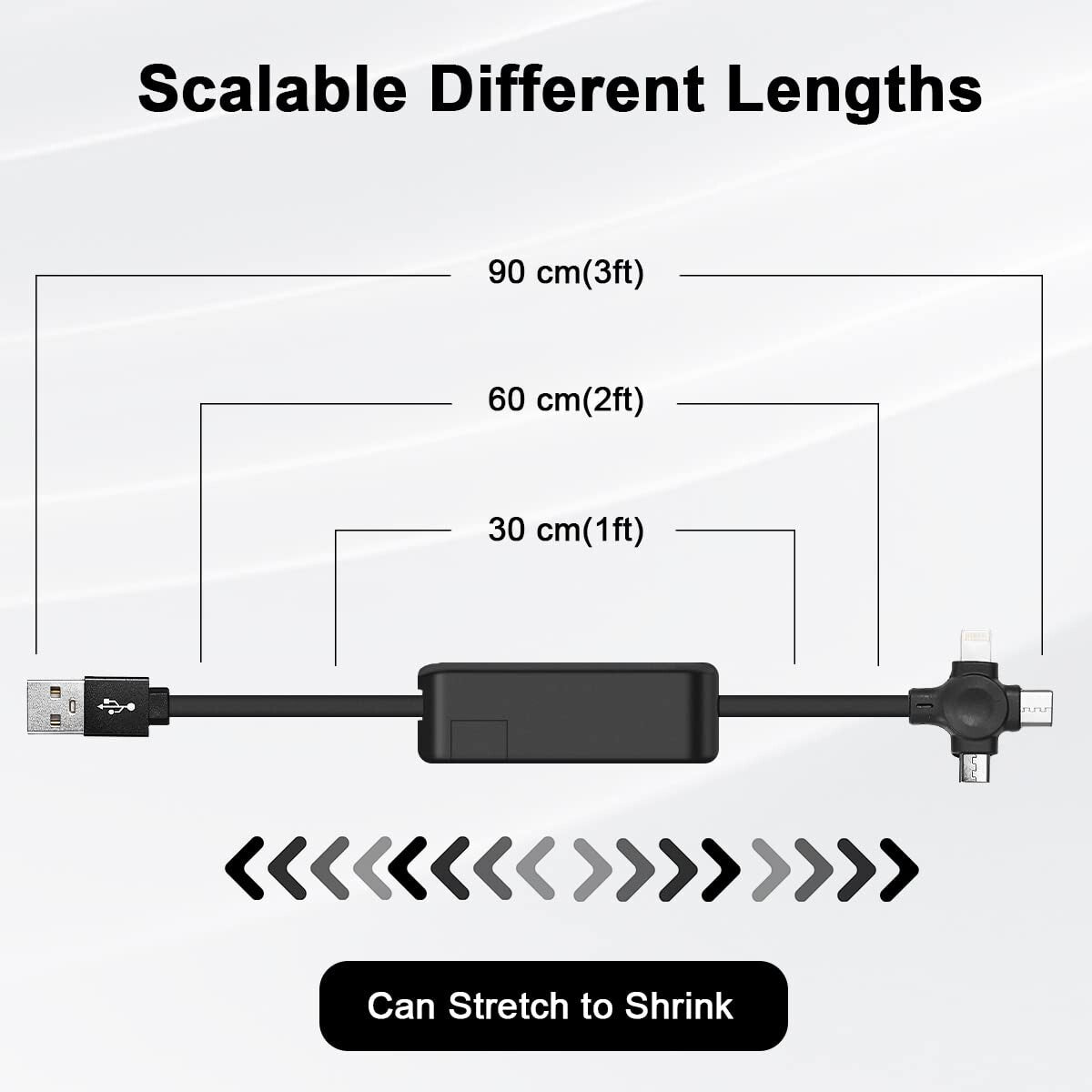 USB 2 Pack 3 In 1 Multi Retractable Charging Cable Multiple Retractable Cable Fa