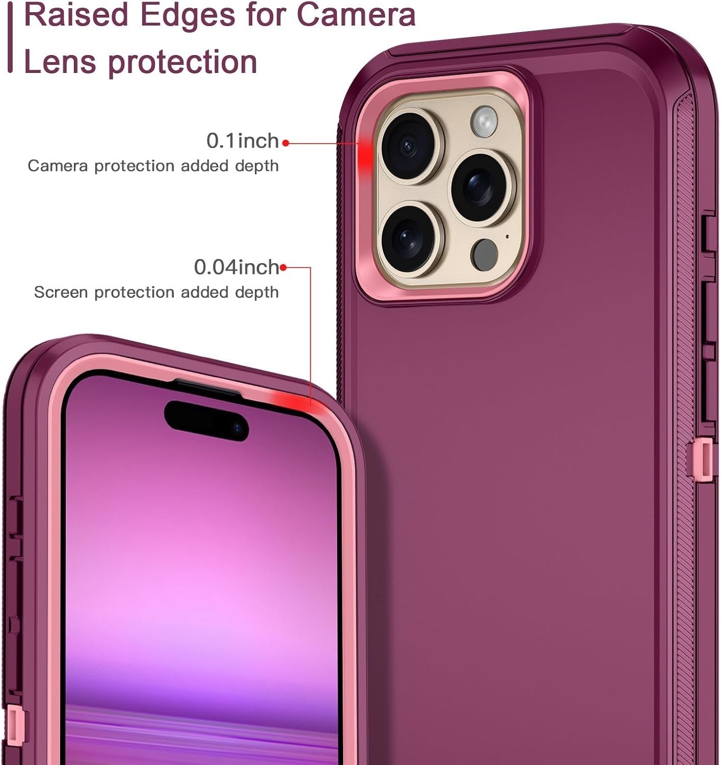 iPhone 16 Pro Tough Case Drop/Dust Proof 3-Layer Rugged Cover (No Screen) Purple