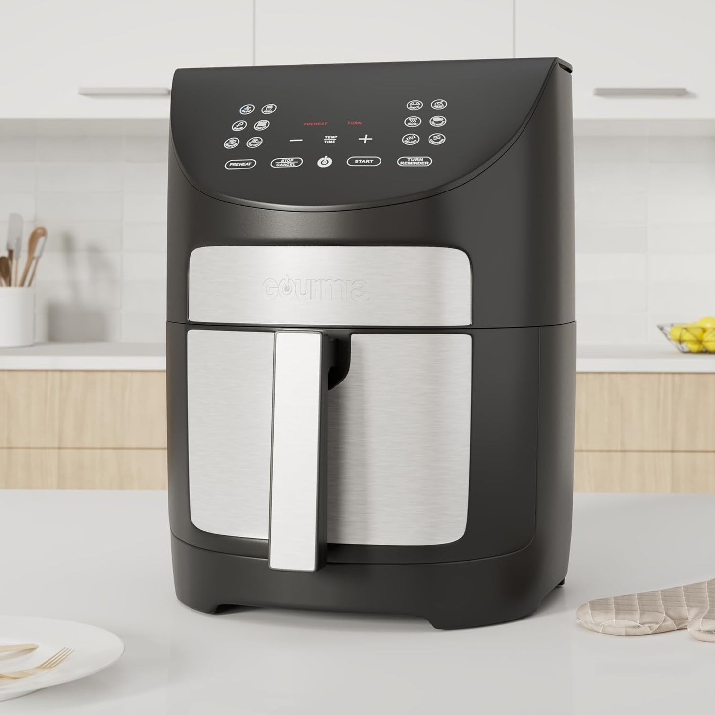 Gourmia 7QT Air Fryer Digital Controls, Guided Cooking, 10 Presets, 1500W, Black