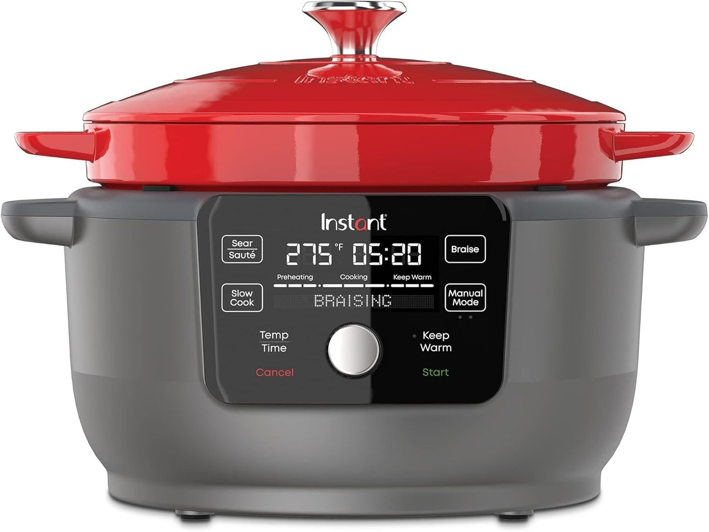 Instant Pot 6QT Electric Dutch Oven, Braise, Sauté 5-in-1, 1500W Red, Cast Iron