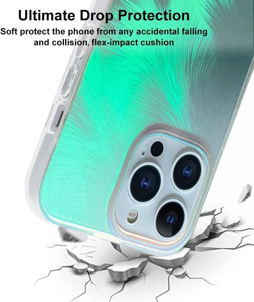 Gulinur Iridescent Matte iPhone 15 Pro Men Women Girls Laser Feathe