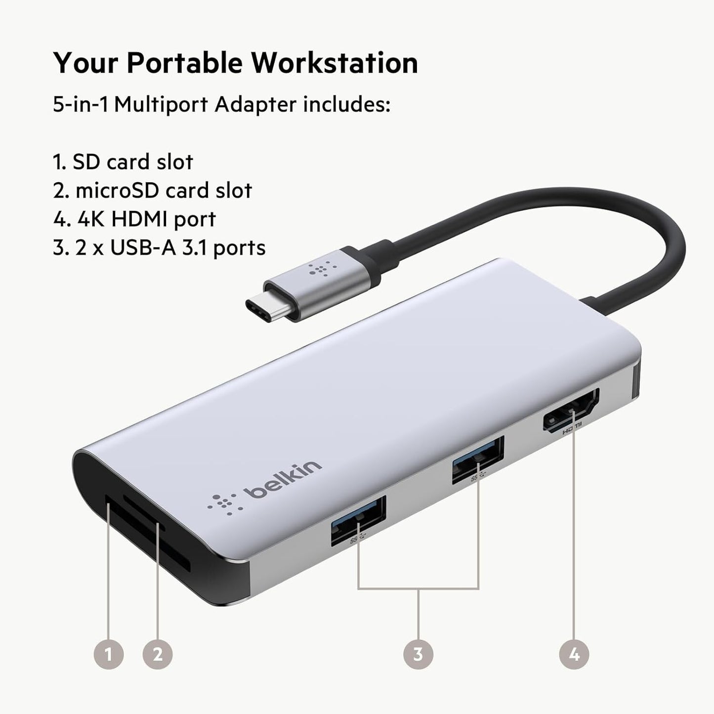 USB-C HDMI Belkin Hub 5in1 MultiPort Docking Station MacBook Windows 4K