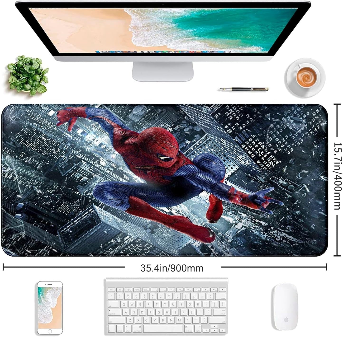 Large Anime Gaming Mouse Pad 35"x15" Non-Slip Mat w/ Stitched Edge Desk Pad