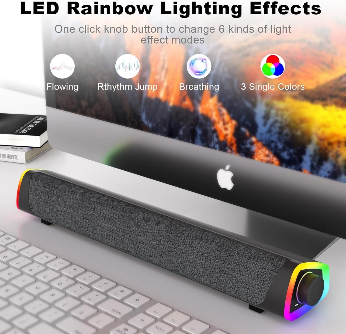 SOULION R30+ Bluetooth Computer Speakers USB Sound Bar w/ LED for PC/Laptop