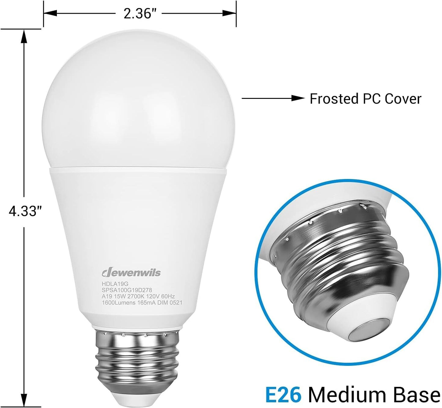 DEWENWILS A19 4 Pack Light Bulb Equivalent Dimmable Bulbs
