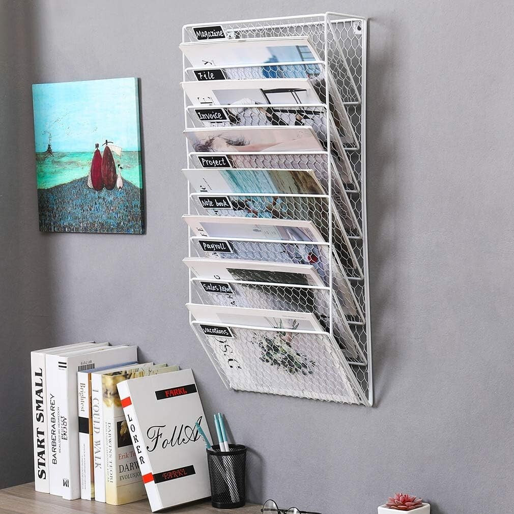 PAG 8 Pockets Wall File Holder Wall Mounted Mail Organizer Metal Chicken Wire