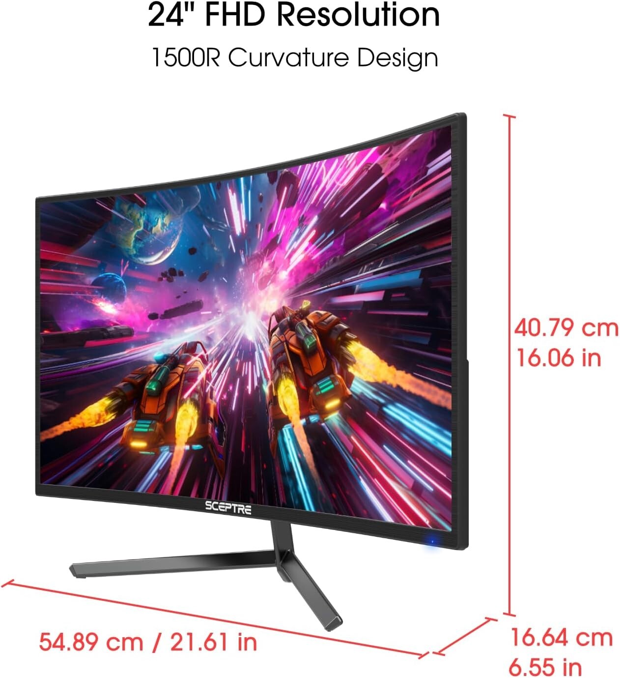 24- HDMI Sceptre inch Curved Gaming Monitor 1080p up to 165Hz DisplayPort