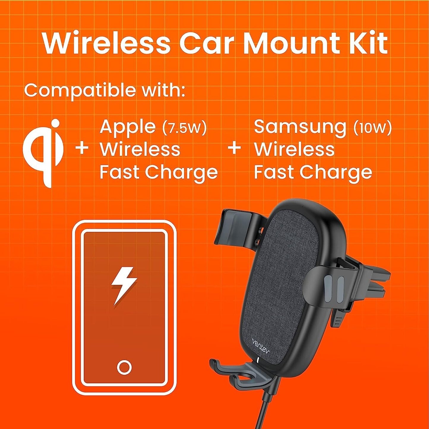 10W Ventev Wireless Car Mount Kit Qi Dark Grey Car Holders Mounts