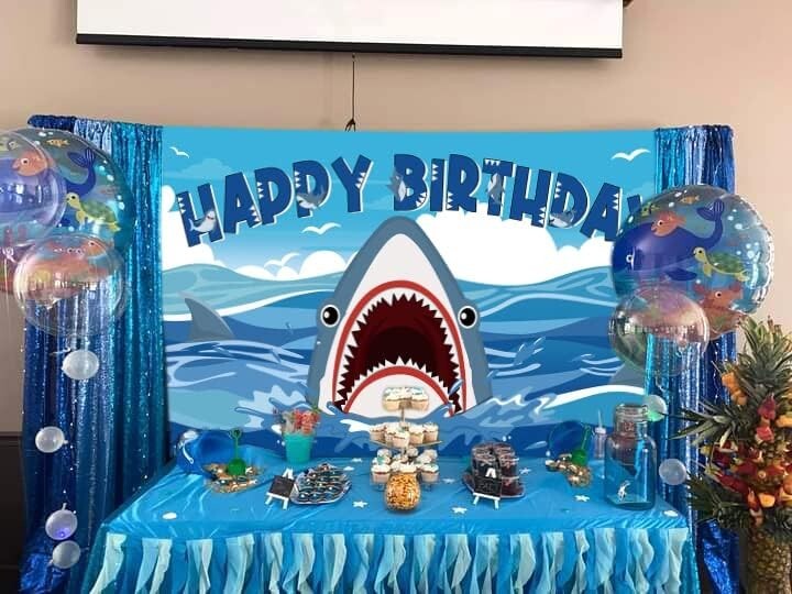 Shark Kids Adult Birthday Decorations Backdrop Photo Background Banner 8x6 ft