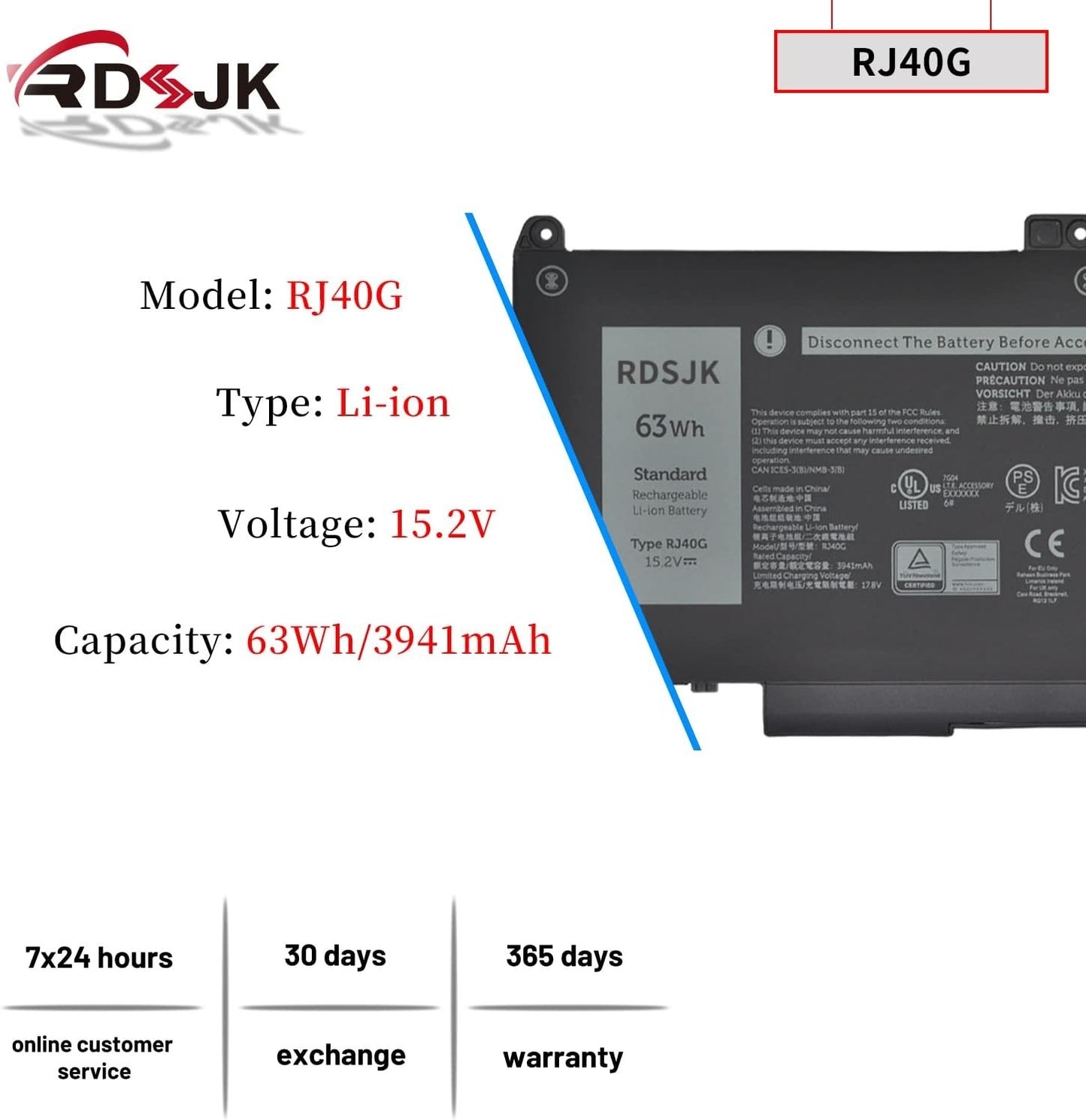 Dell Laptop Battery 1K2CF M033W – Latitude 14 5420 15 5520 Precision 3560 15.2V