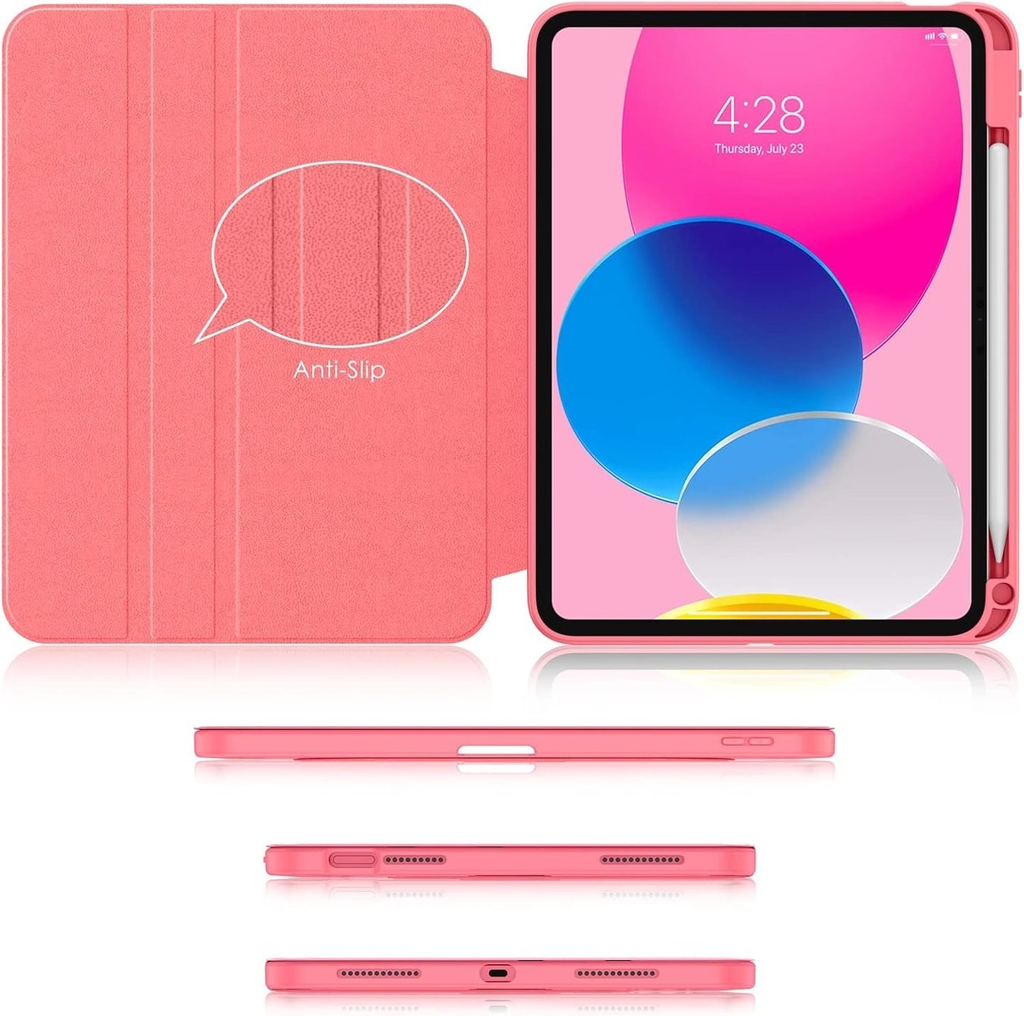 Soke iPad 11" 2025/10.9" 2022 Rotating Case w/ Pencil Holder Shockproof Pink