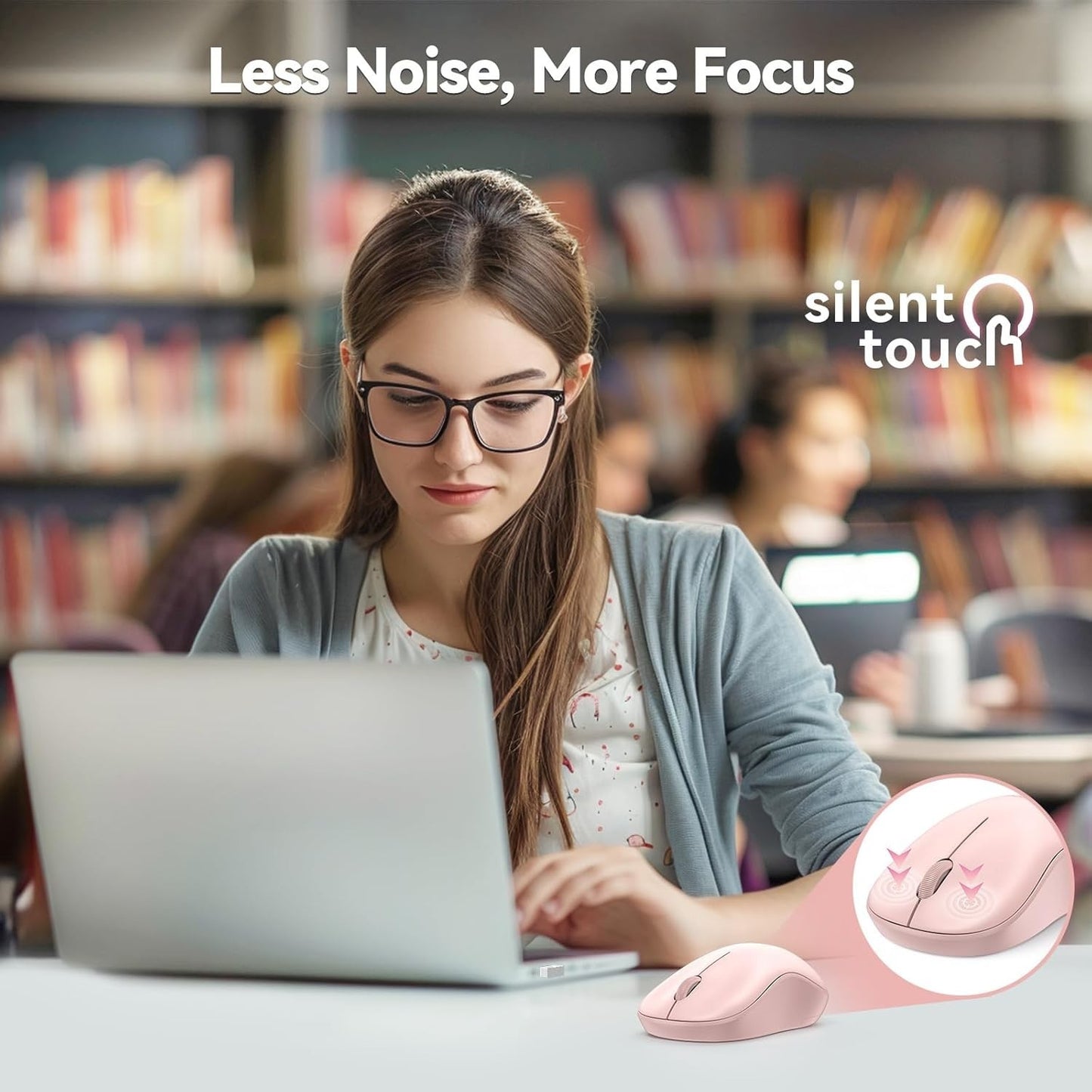 TECKNET Pink Wireless Mouse – Quiet, 5 DPI, Contoured Grip, 30 Months Battery