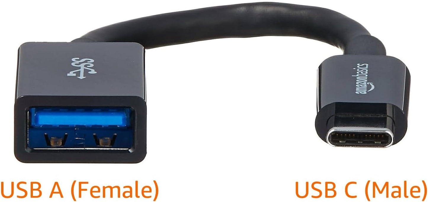 Amazon Basics USB 3.1 USB-C to USB-A Female Adapter Cable Converter, 5Gbps High-Speed, USB-IF Certified, Fast Transfer, Portable, for Laptops, Tablets