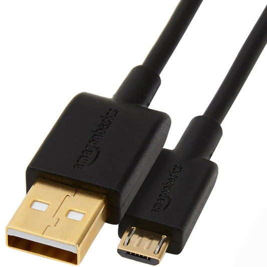 Amazon Basics USB-A to Micro USB Charging Cable, 480Mbps Data Transfer, Gold-Plated Plugs, Compatible with Android Phones and Tablets, 10 Foot, Black