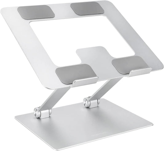Amazon Basics Sturdy and Portable Ergonomic Laptop Stand for Desk, Height Adjustable Riser with Ventilated Cooling, Foldable, Fits all Laptops up to 1