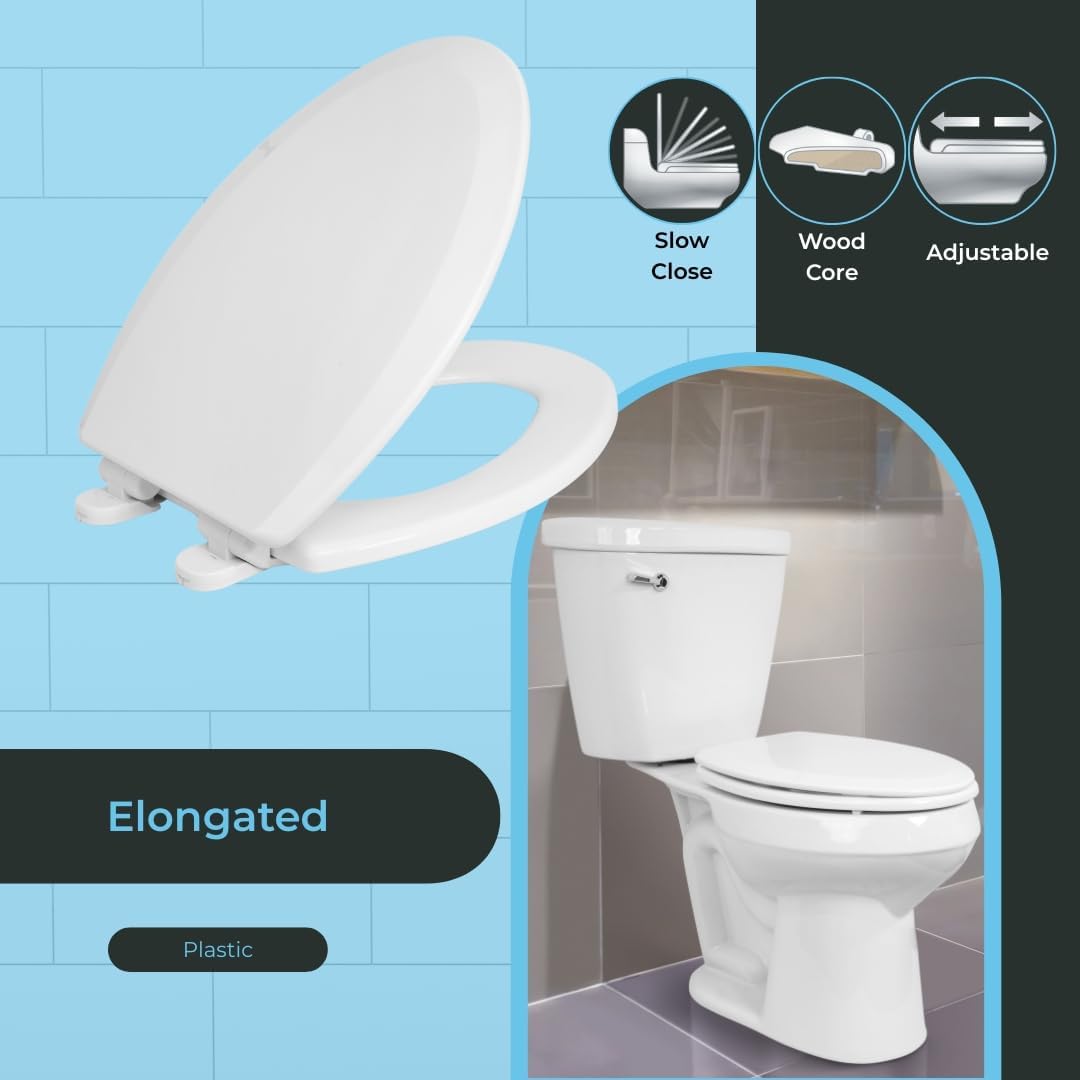 Centoco 900SC-001 Elongated Toilet Seat Soft Close Wood Core White Made in USA