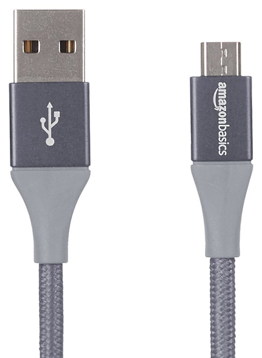 Amazon Basics Micro USB to USB-A 2.0 Fast Charging Cable, Nylon Braided Cord, Android Charger, 480Mbps Transfer Speed, Gold-Plated, 10 Foot, Dark Gray