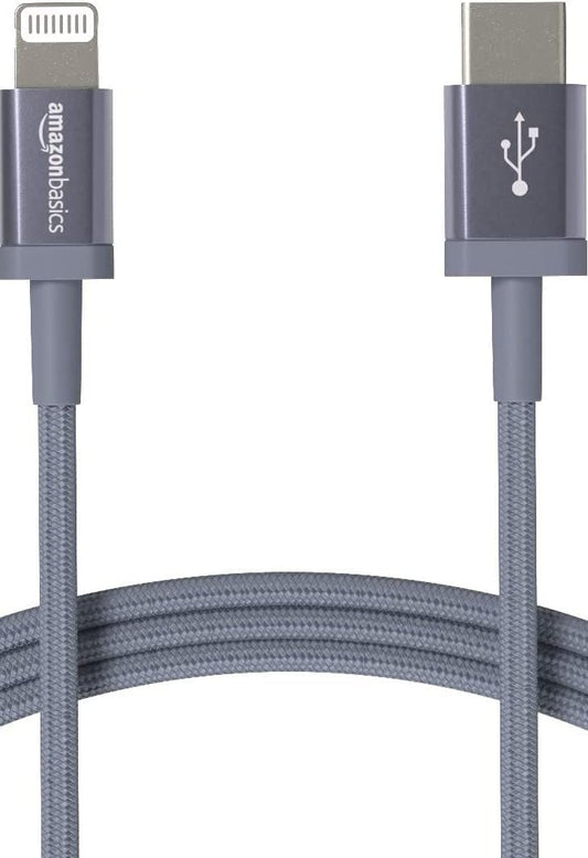 Amazon Basics MFi Certified Fast Charging USB-C to Lightning iPhone Charger Cable, Nylon Braided Cord, Compatible Charger for Apple iPhone 14 13 12 11