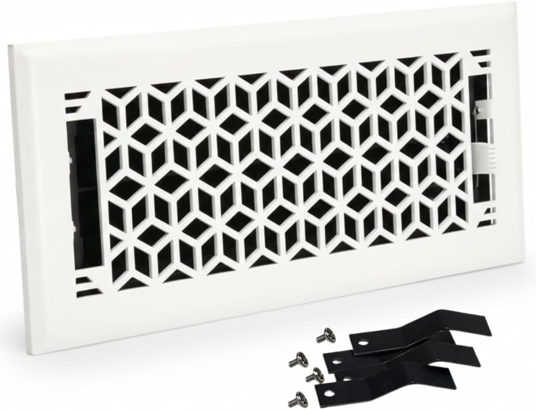Sierra Grates 4x10 Vector Steel Floor Register Glacier White w/ Mounting Clips