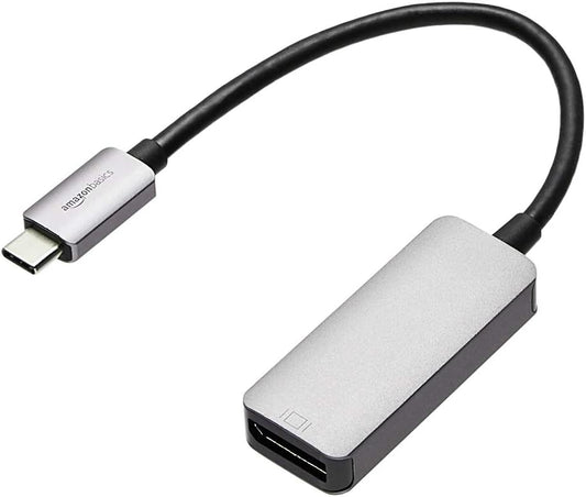 Amazon Basics Aluminum Uni-Directional USB-C (Source) to DisplayPort (Display) Adapter (4K@60Hz), Thunderbolt 3 Compatible, Grey