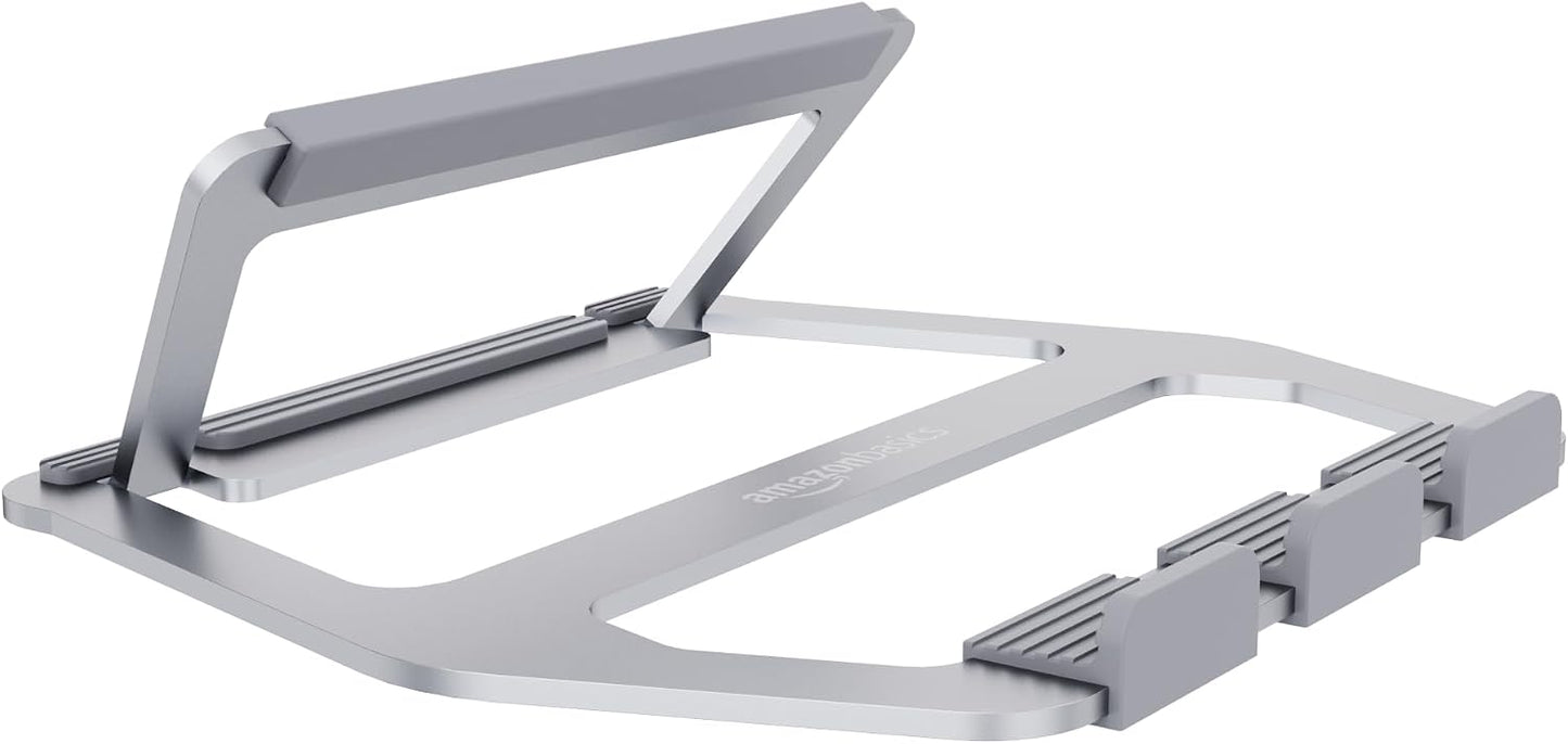 Amazon Basics Aluminum Portable Foldable Laptop Support Stand for Laptops up to 15 Inches, Silver