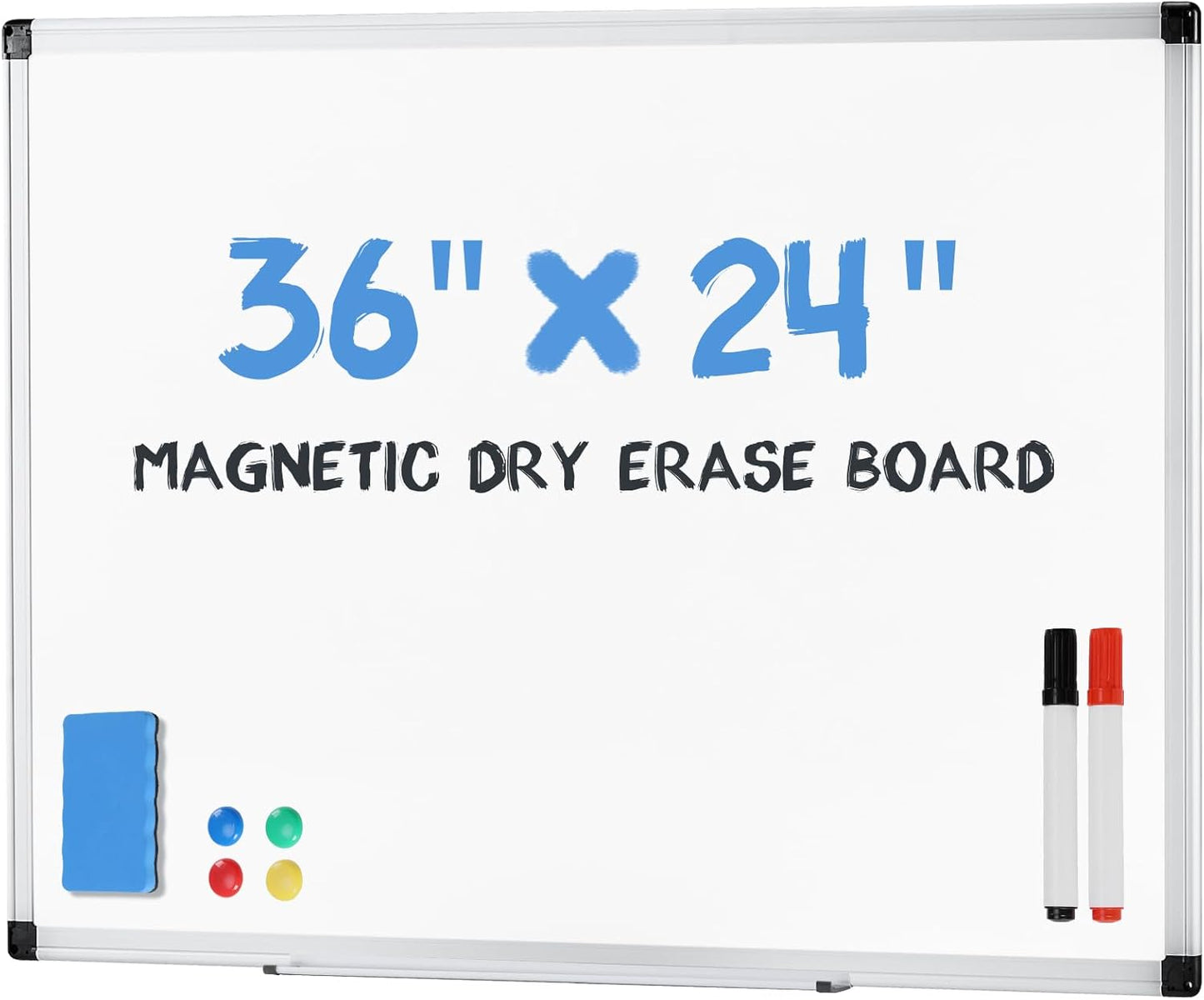 DUMOS 36x24 Magnetic Dry Erase White Board Kit w/ Eraser Markers Magnetic Pins