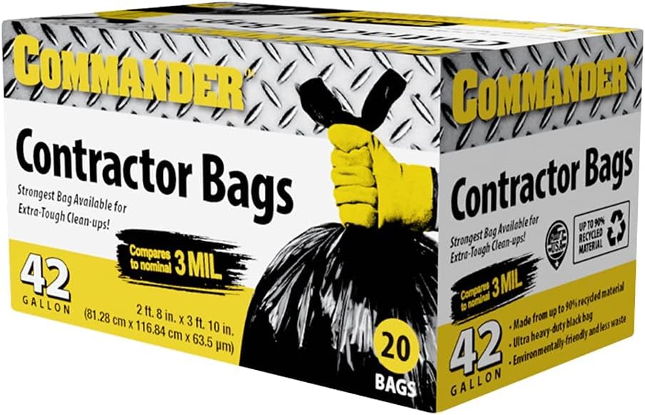 Commander 42 Gal Trash Bags 2.5 Mil Black 20-Pack 32x46 Contractor Heavy Duty