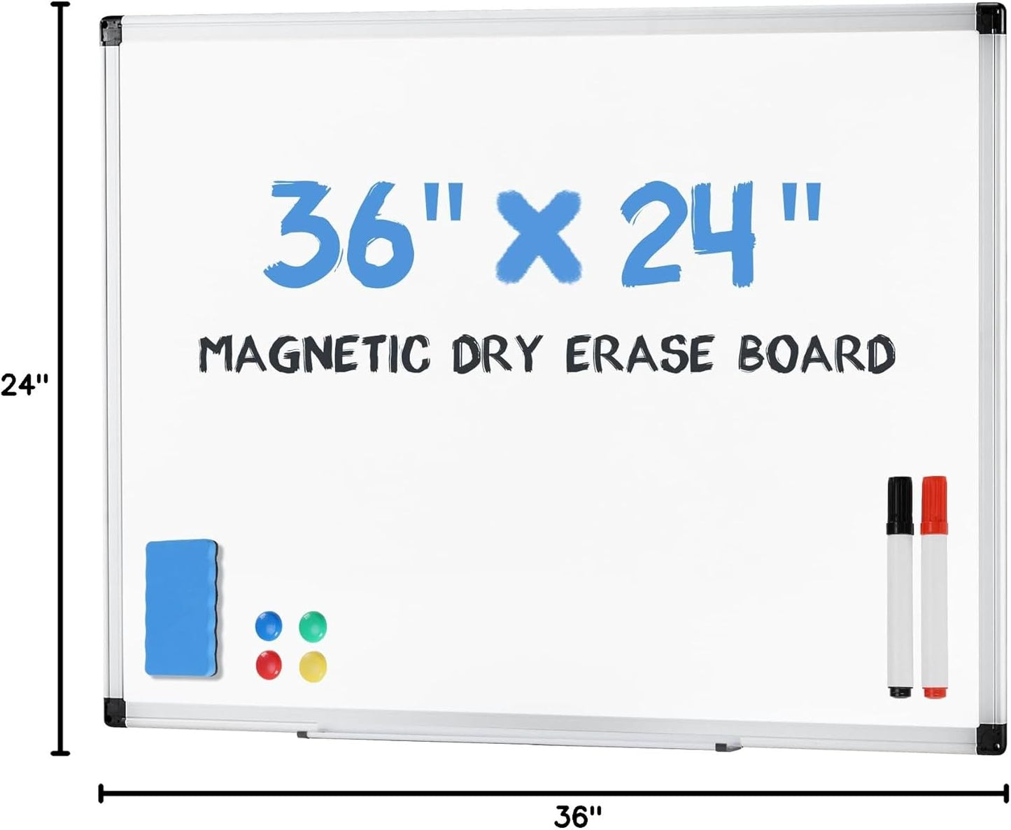 DUMOS 36x24 Magnetic Dry Erase White Board Kit w/ Eraser Markers Magnetic Pins