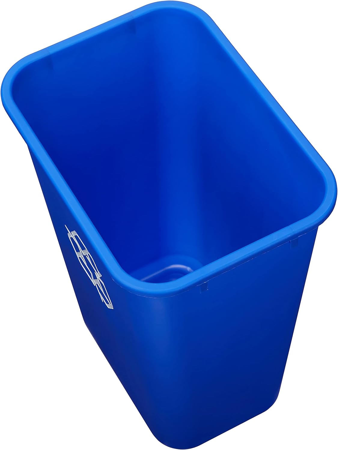 Amazon Basics 10 Gal Rectangular Commercial Wastebasket Blue Recycle Logo