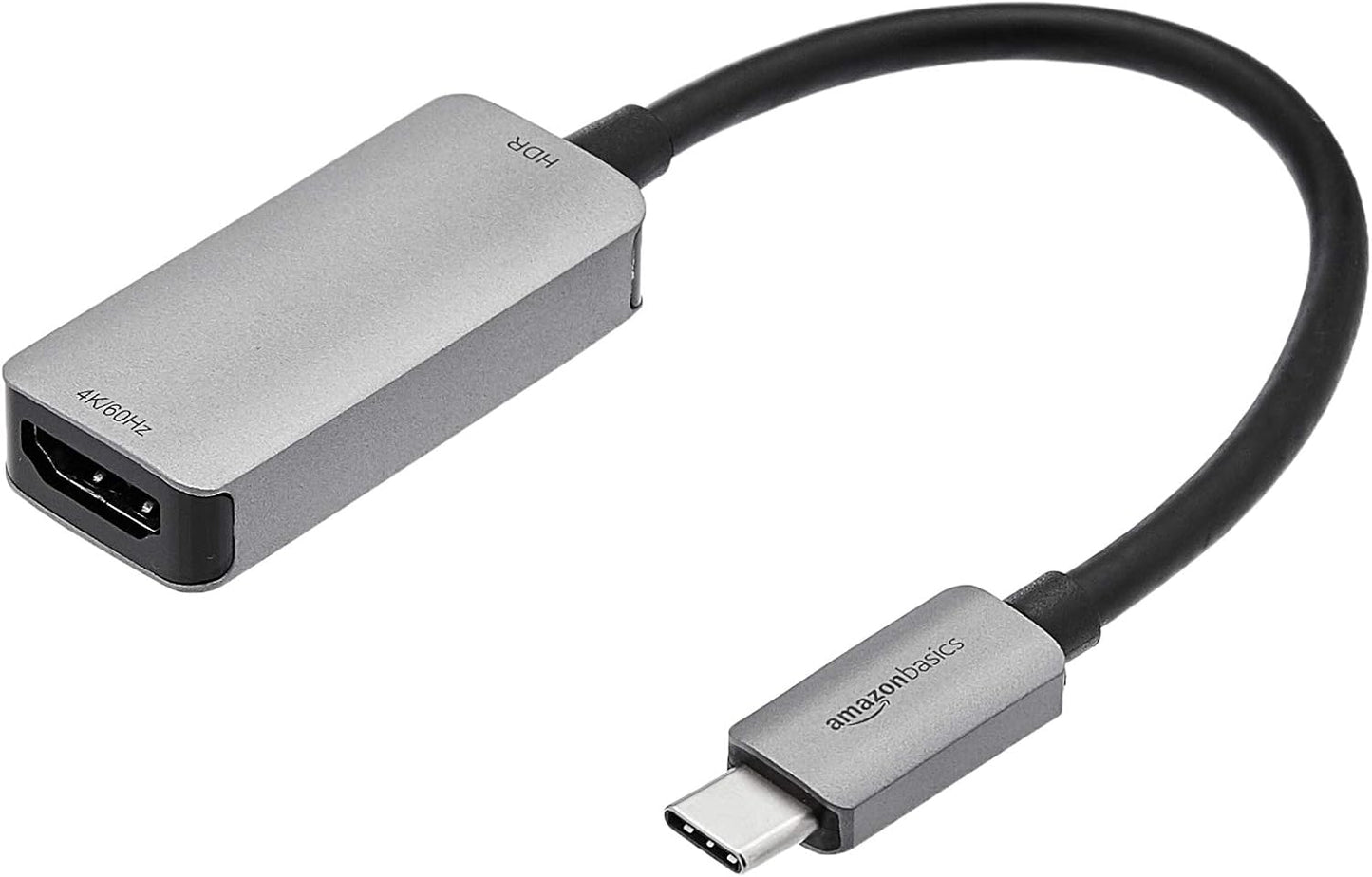 Amazon Basics USB-C 3.1 Male to HDMI Female Adapter for Phone and Tablet, 4K@60Hz, Portable, Plug and Play, Gray, 1.69 x 1.45 x 0.43 inches