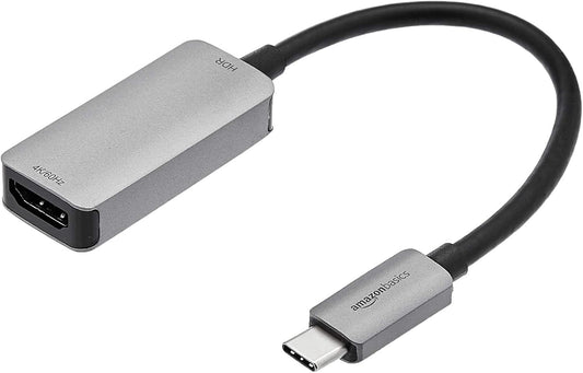Amazon Basics USB-C 3.1 Male to HDMI Female Adapter for Phone and Tablet, 4K@60Hz, Portable, Plug and Play, Gray, 1.69 x 1.45 x 0.43 inches