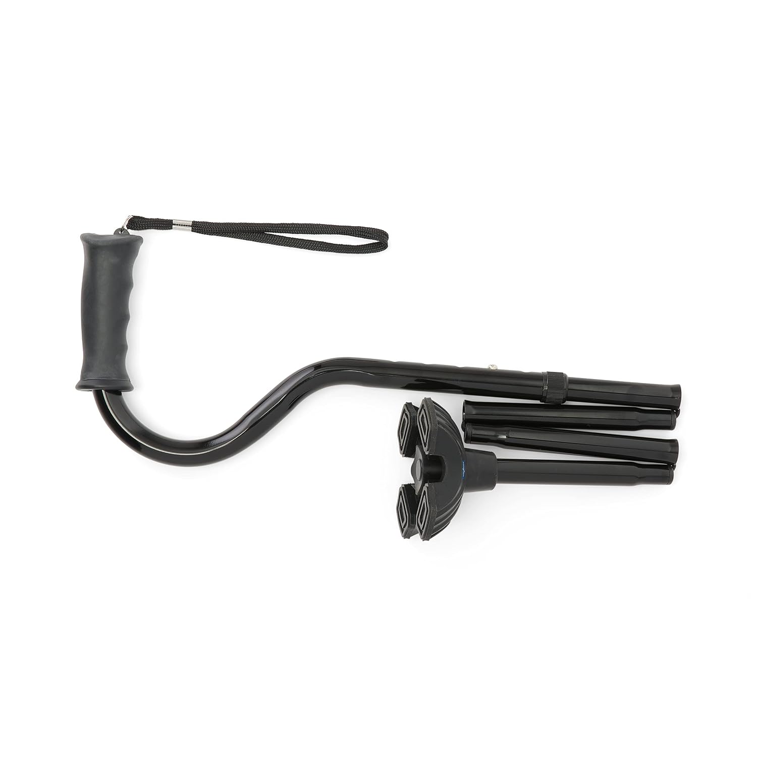 Medline Offset Folding Cane 4-Point Base Cushioned Gel Handle 350lb Black