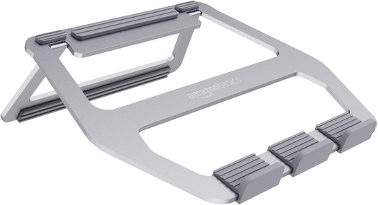 Amazon Basics Aluminum Portable Foldable Laptop Support Stand for Laptops up to 15 Inches, Silver
