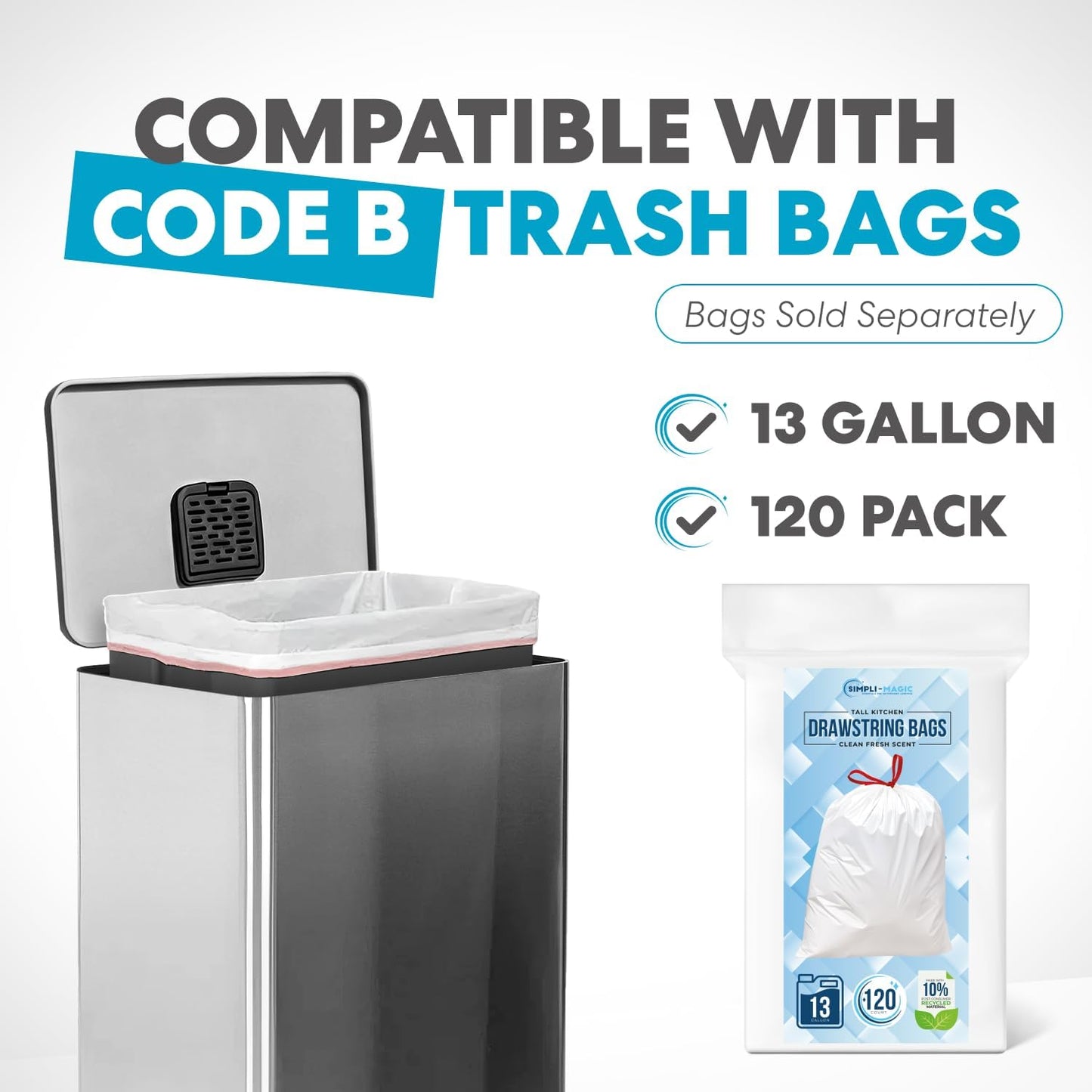 SIMPLI-MAGIC 50L 13.2 Gal Soft Close Stainless Steel Trash Can w/ Foot Pedal