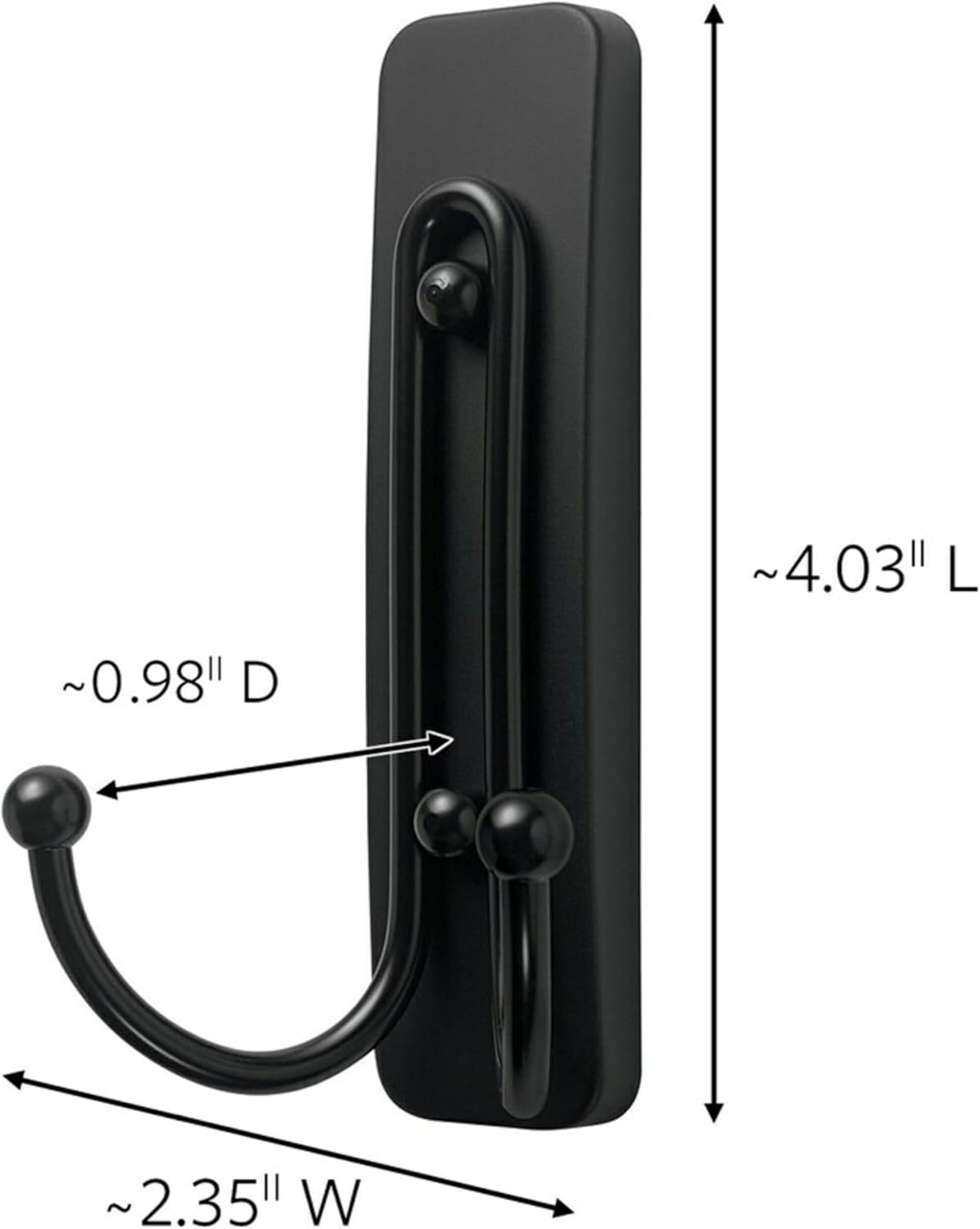 Command Large Matte Black Double Hooks 2-Pack Damage-Free Wall Hooks 4lb