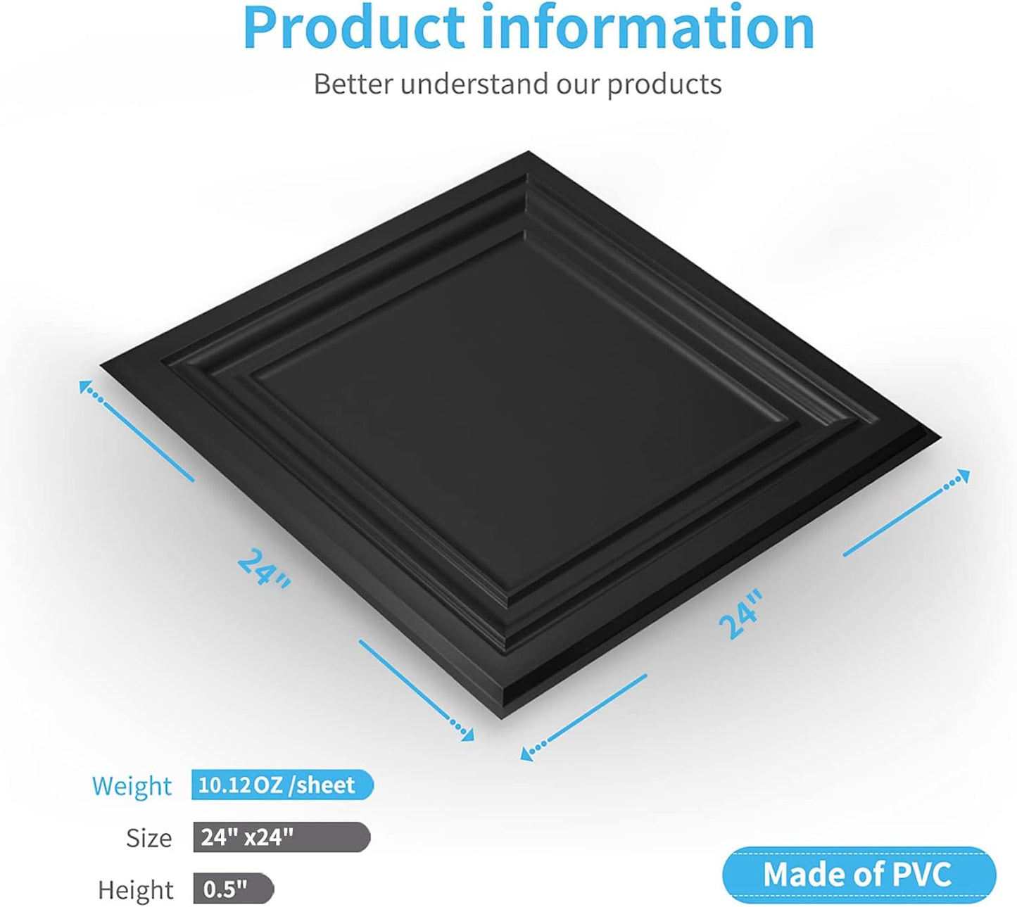 Art3d PVC Ceiling Tiles 2x2 ft Plastic Sheet Black 12 Pack