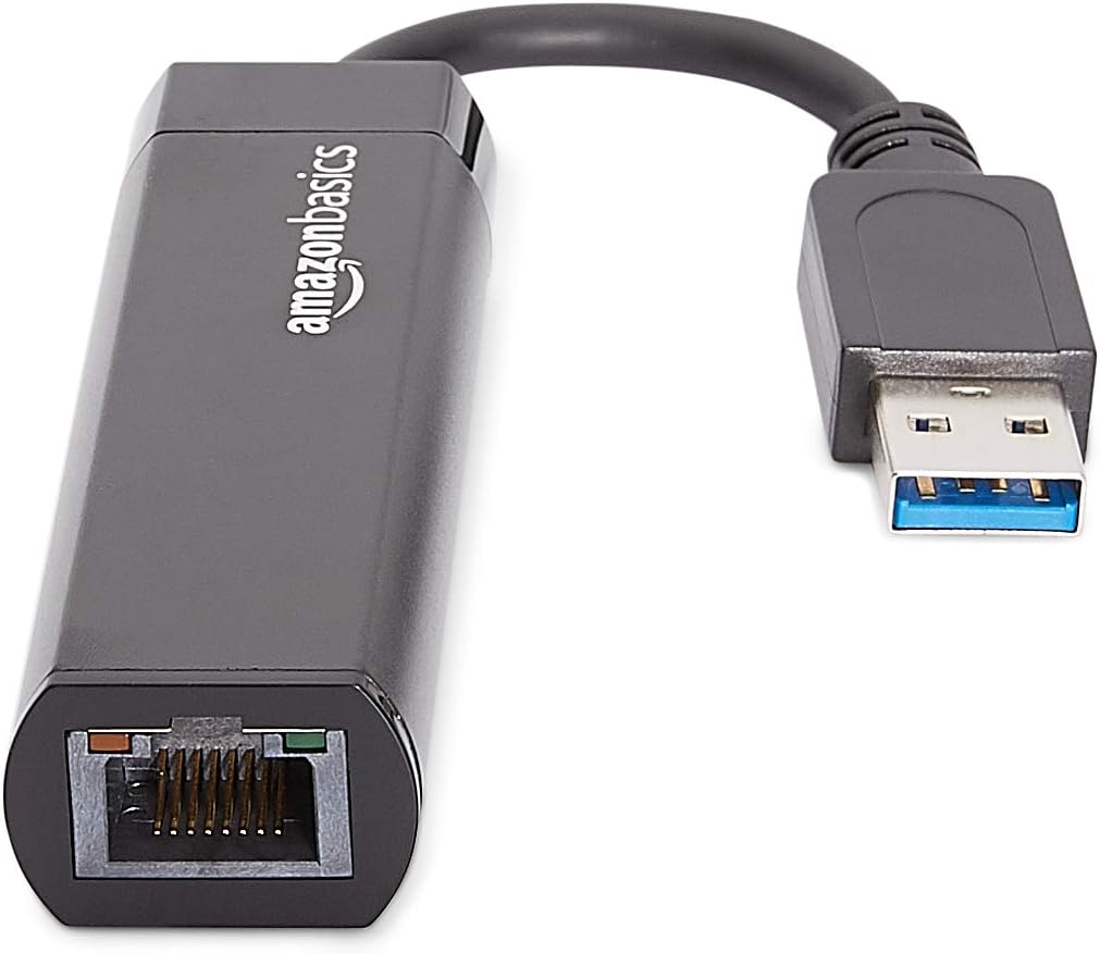 Amazon Basics USB 3.0 to 10/100/1000 Gigabit Ethernet Internet Adapter, Compatible with Windows and macOS, Black