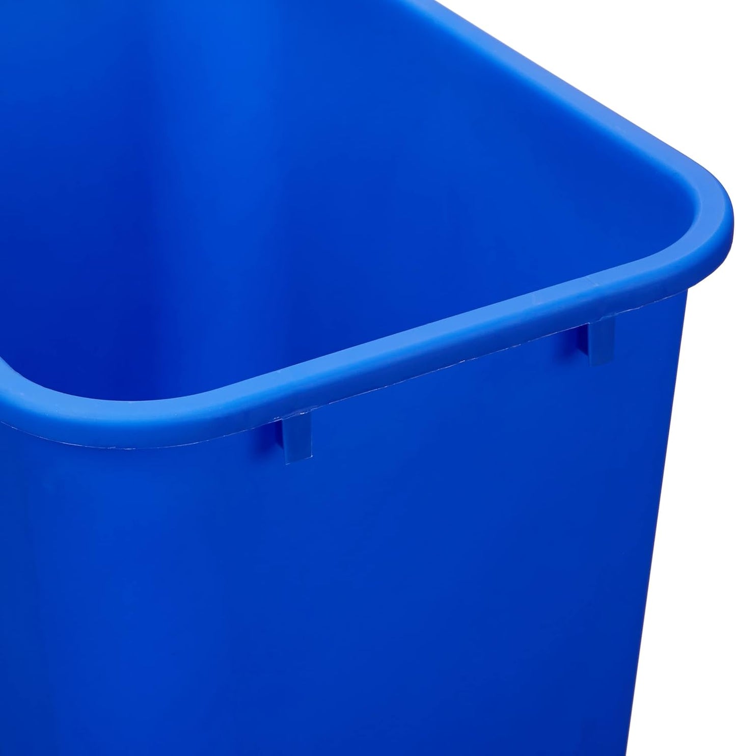 Amazon Basics 10 Gal Rectangular Commercial Wastebasket Blue Recycle Logo
