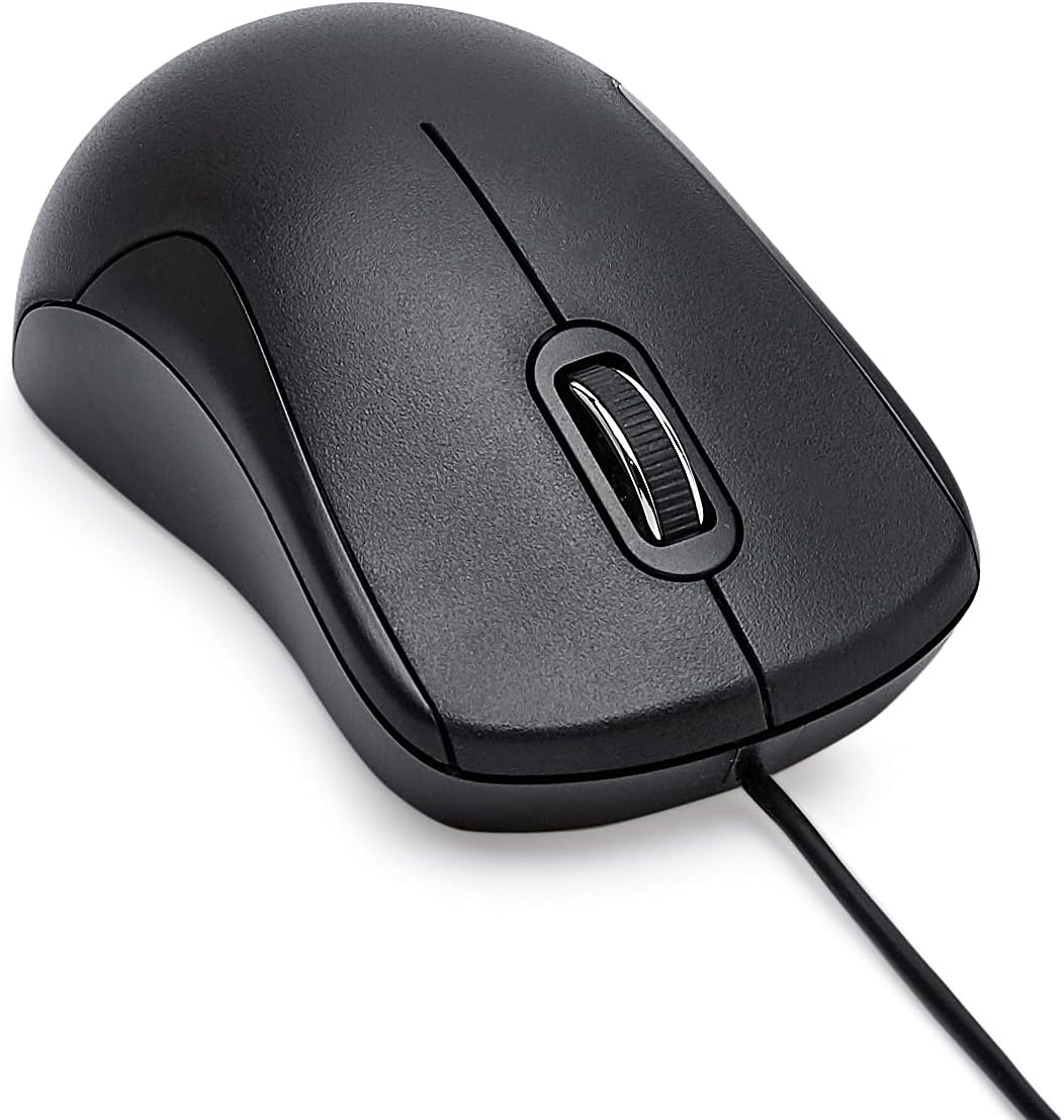 Amazon Basics 3-Button USB Wired Mouse with Precision Scroll Wheel, 1000 DPI, Ergonomic Grip, Plug and Play, 6-foot Cable, Black