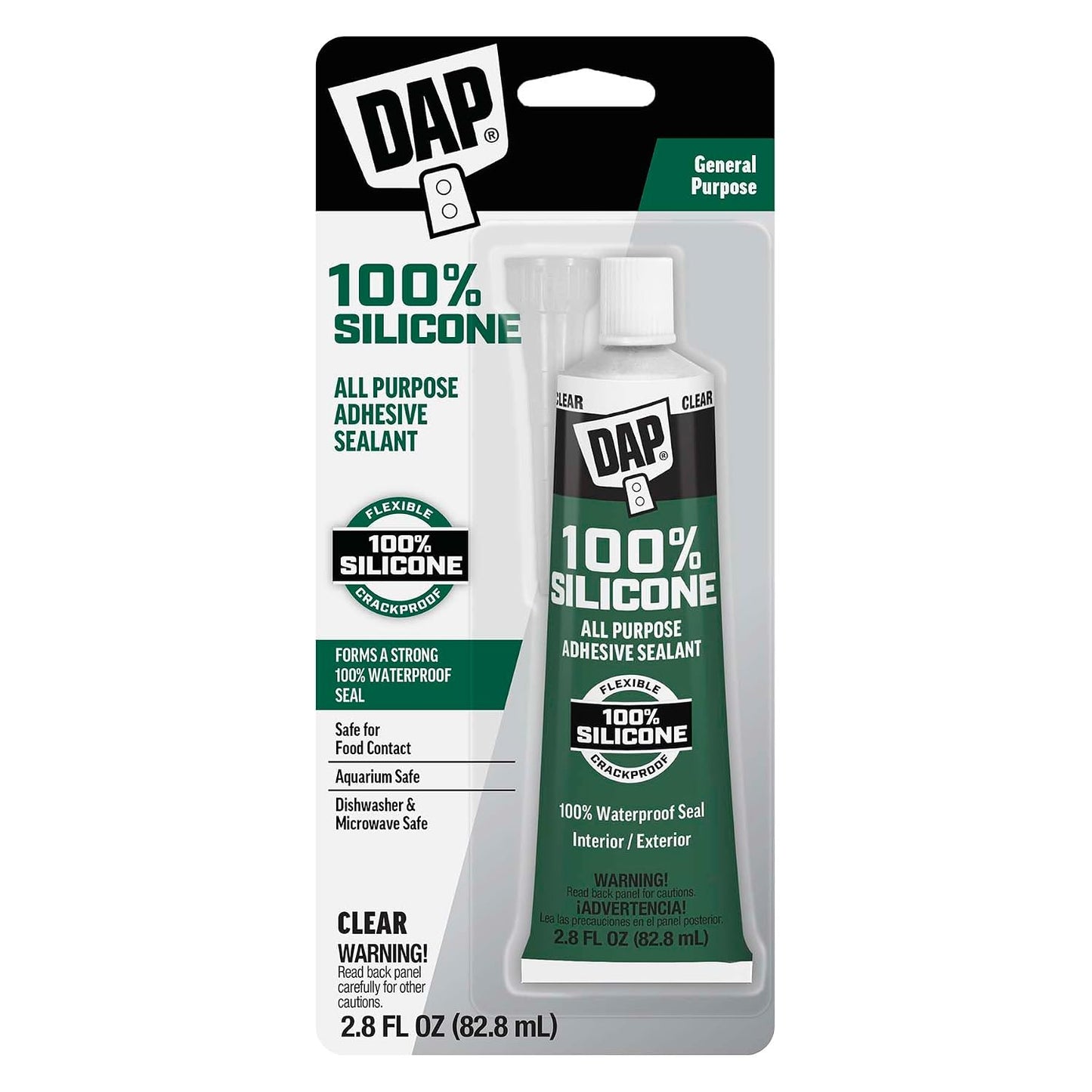 DAP All Purpose 100% Silicone Adhesive Sealant Clear 2.8oz Waterproof