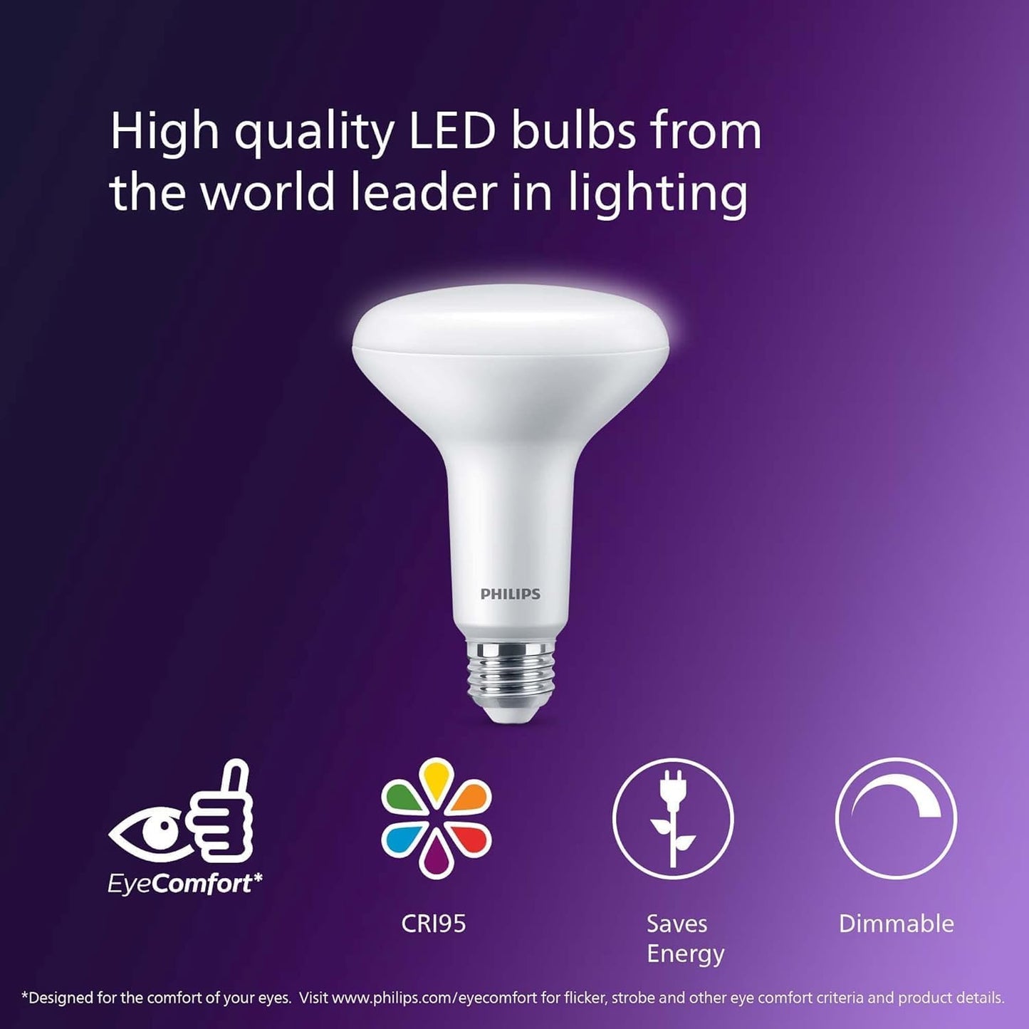 Philips BR30 65W LED Bulbs 3-Pack Daylight 5000K 650lm Dimmable Flicker-Free
