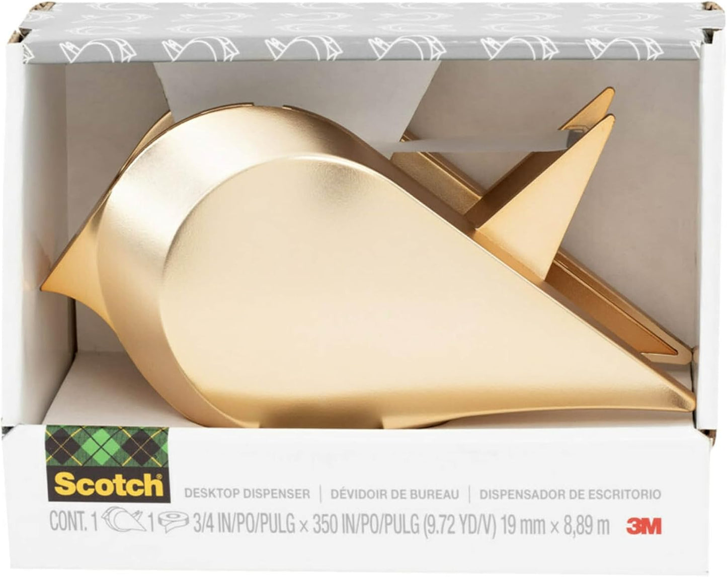 Scotch Desktop Tape Dispenser w/ 1 Roll Magic Tape 3/4x350in Gold Bird Design